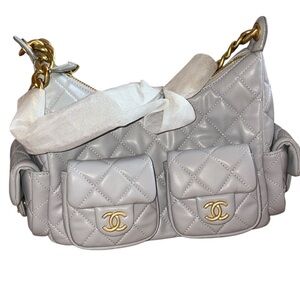 Fashion Lux Light Gray Quilted Shoulder Bag